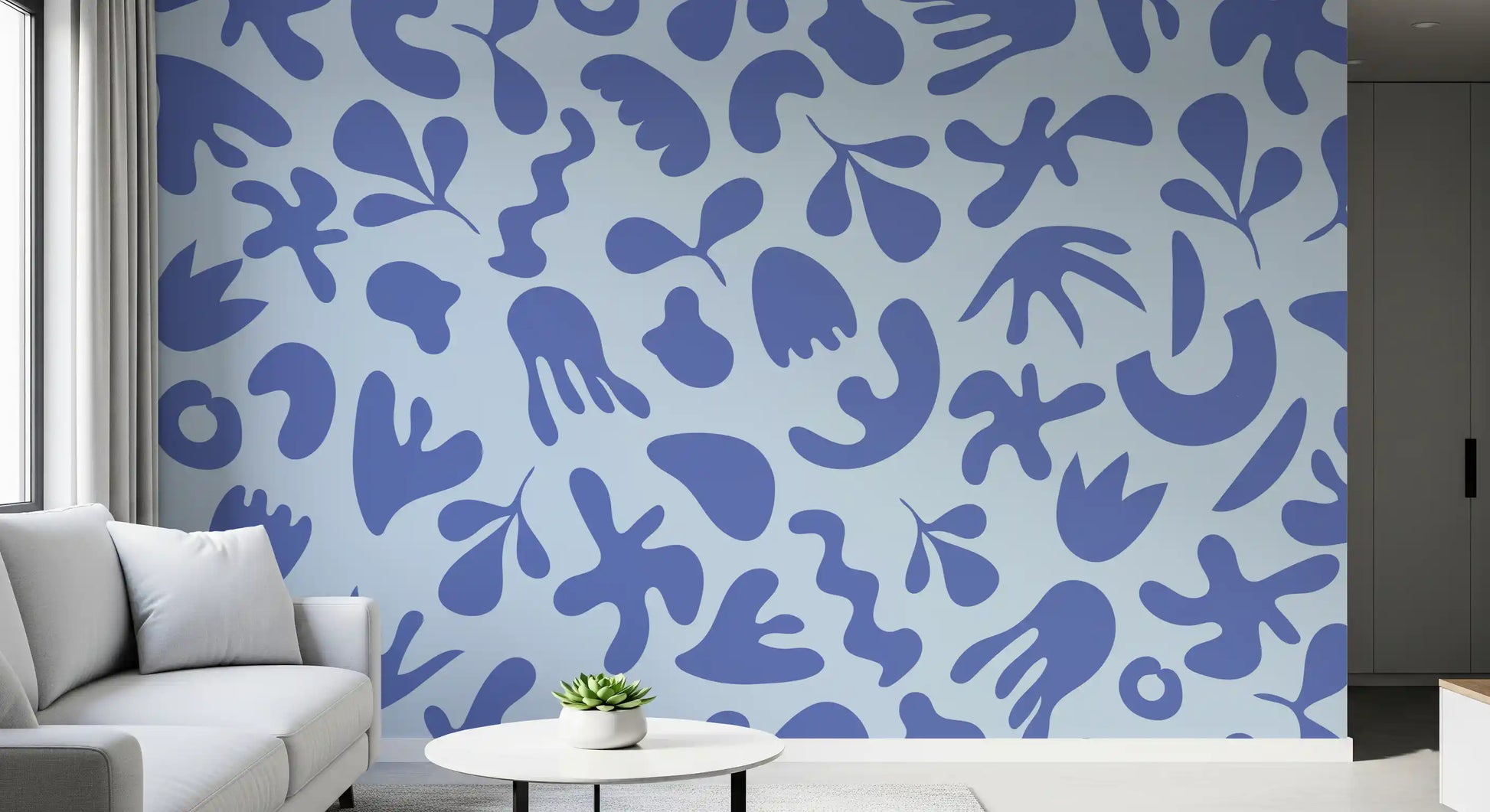 Soft blue Wall Mural with organic shapes and flowing visual rhythm