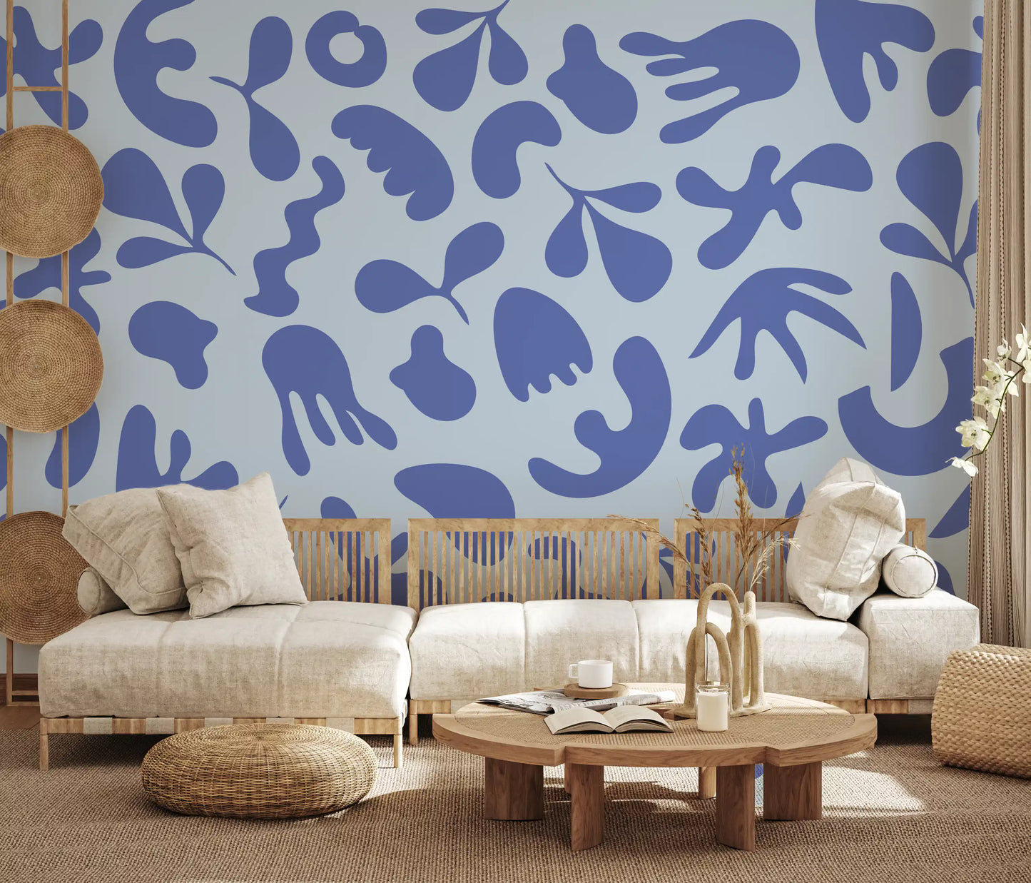 Office room with Serene Organic mural and rounded abstract design