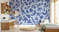 Modern Serene mural with curved abstract motifs across the wall