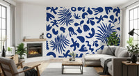 Deep blue Wall Mural with clipped foliage and abstract plant forms