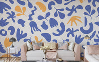 Living area with Blue Organic Flow wall mural in soft abstract pattern
