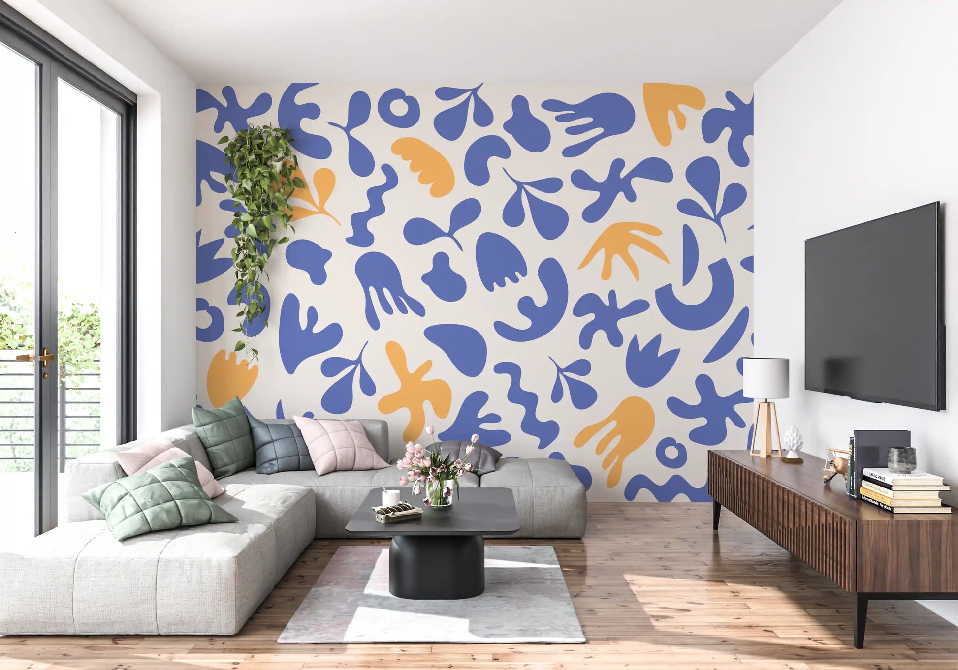 Fresh Blue wall mural with rounded organic movement