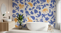 Modern Blue Organic Flow mural with airy decorative pattern