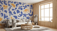 Hallway area wall styled in Blue Organic Flow mural design