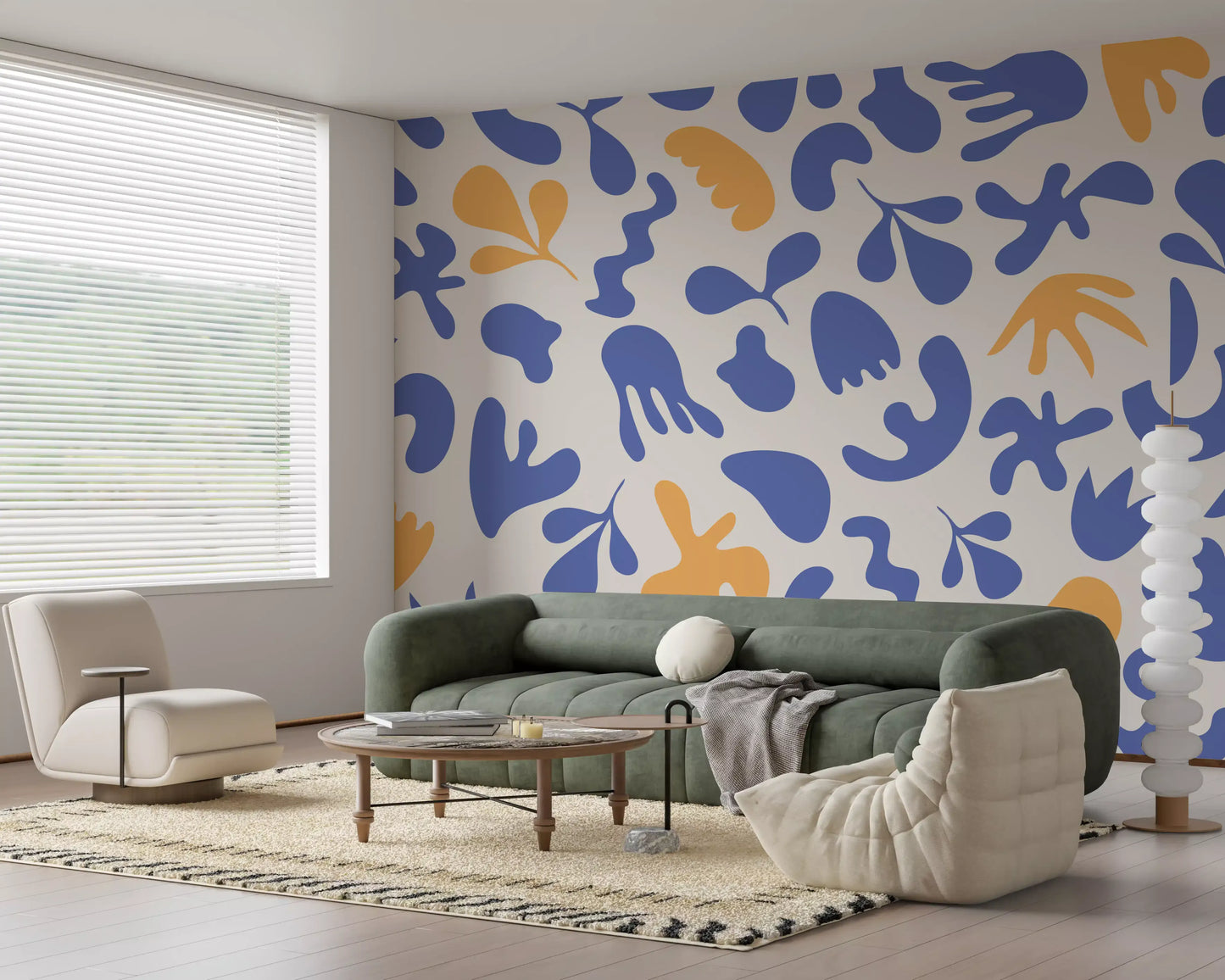 Office home room featuring Blue Organic mural in curved abstract shapes