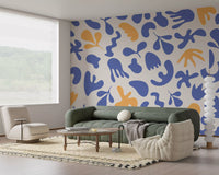 Office home room featuring Blue Organic mural in curved abstract shapes