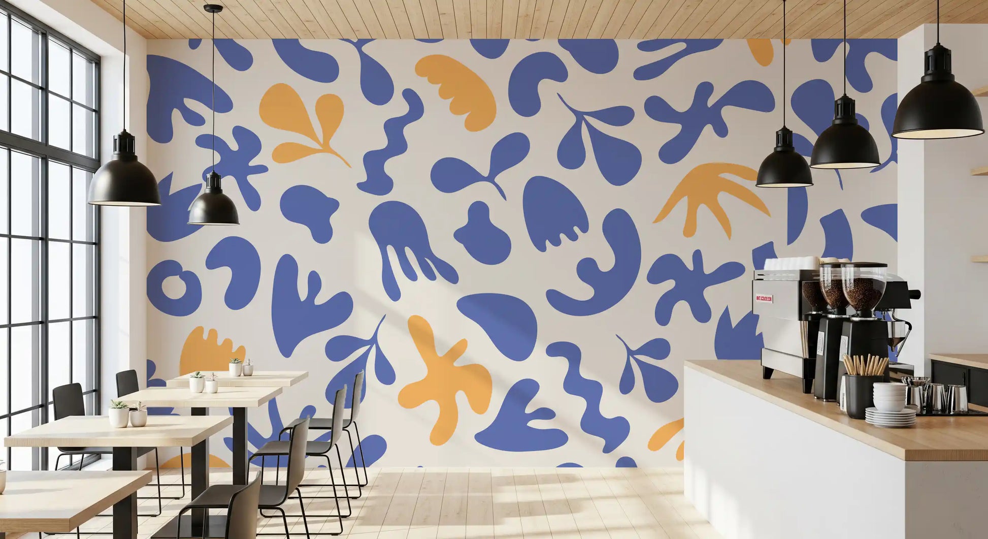Contemporary Wall Mural showing blue abstract organic rhythm