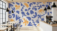 Contemporary Wall Mural showing blue abstract organic rhythm