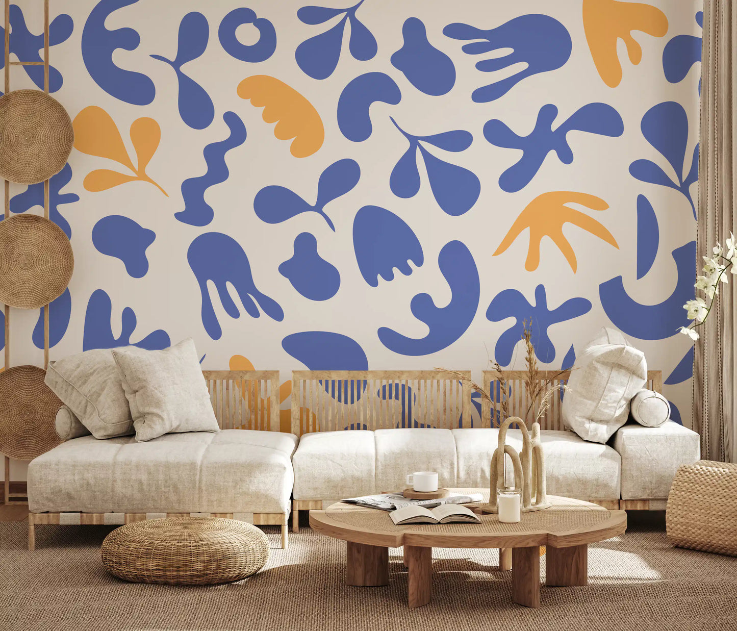 Hallway showing Wall Mural with blue flowing organic forms