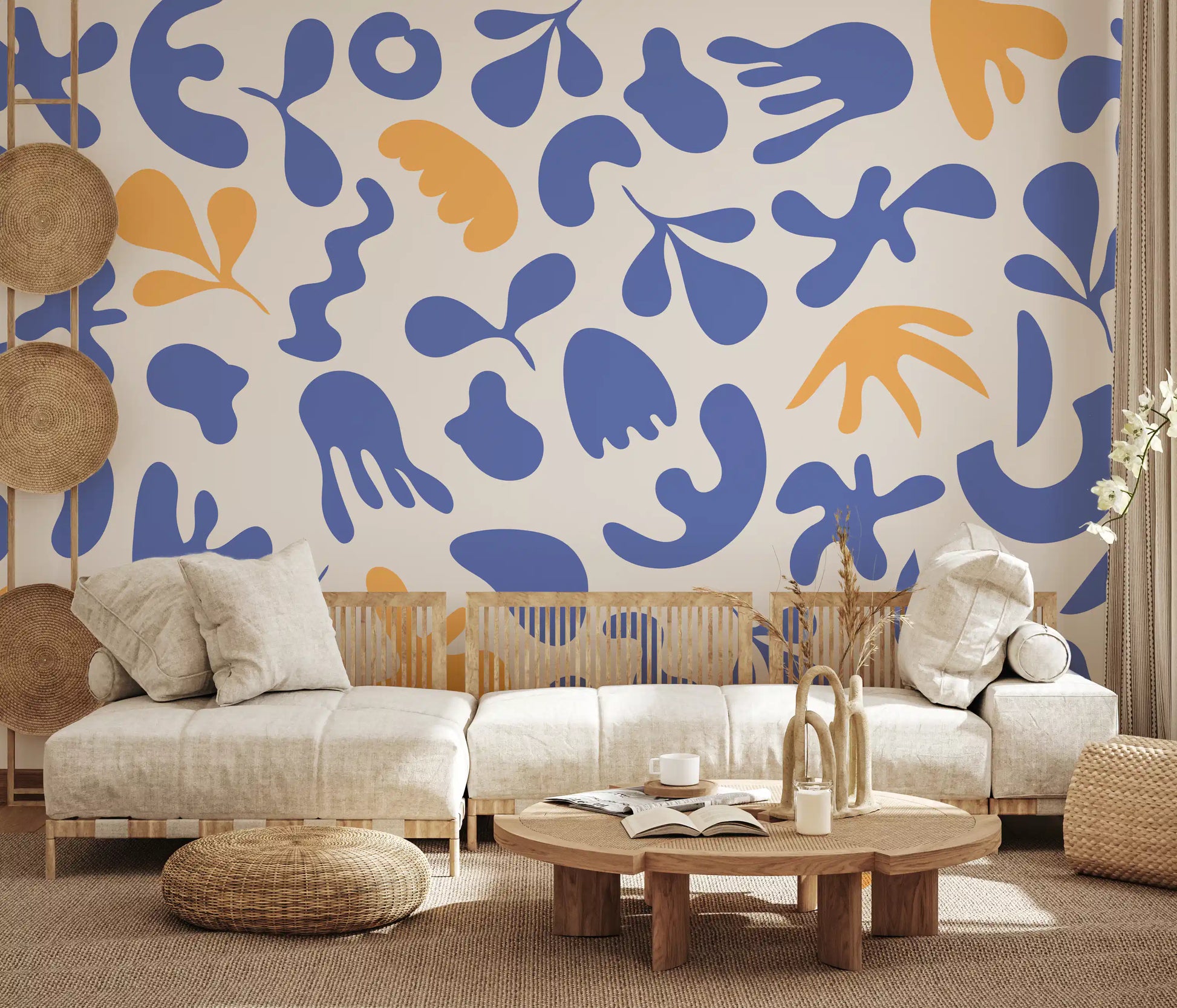 Hallway showing Wall Mural with blue flowing organic forms
