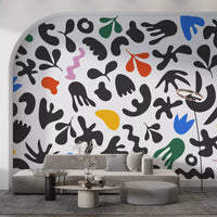 Living room wall finished with Dynamic Abstract mural and vivid accents