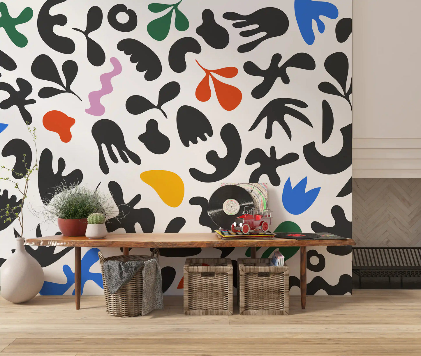 Colourful organic cutouts enhance Dynamic Shapes wall mural appeal