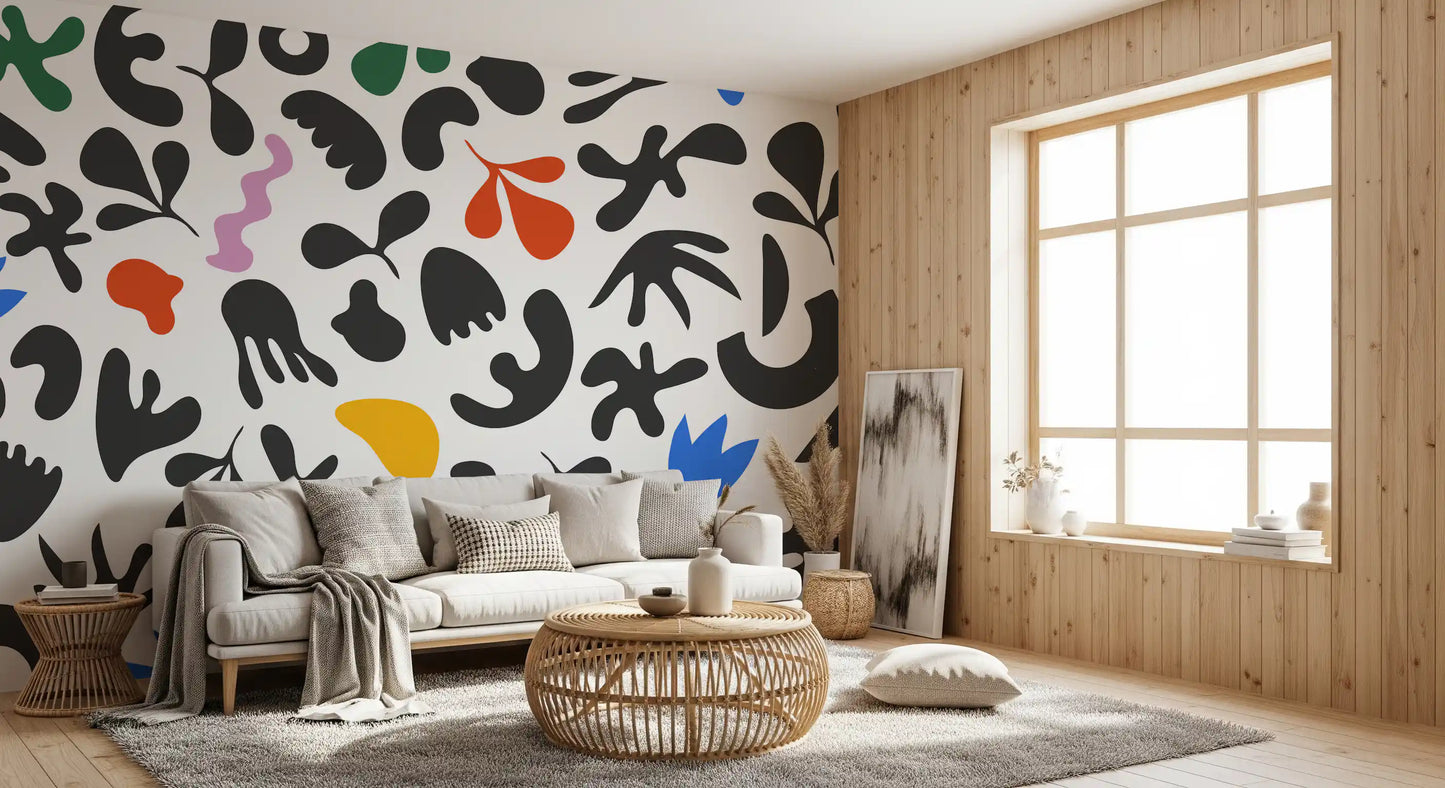 Blue orange yellow accents lift Abstract Shapes wall mural design