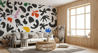 Blue orange yellow accents lift Abstract Shapes wall mural design