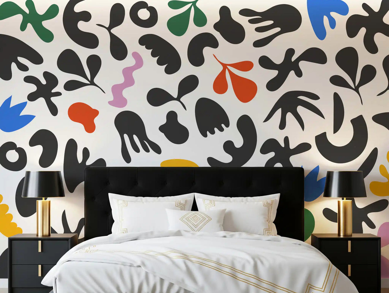 Bedroom with Dynamic Abstract Shapes wall mural in bold playful pattern