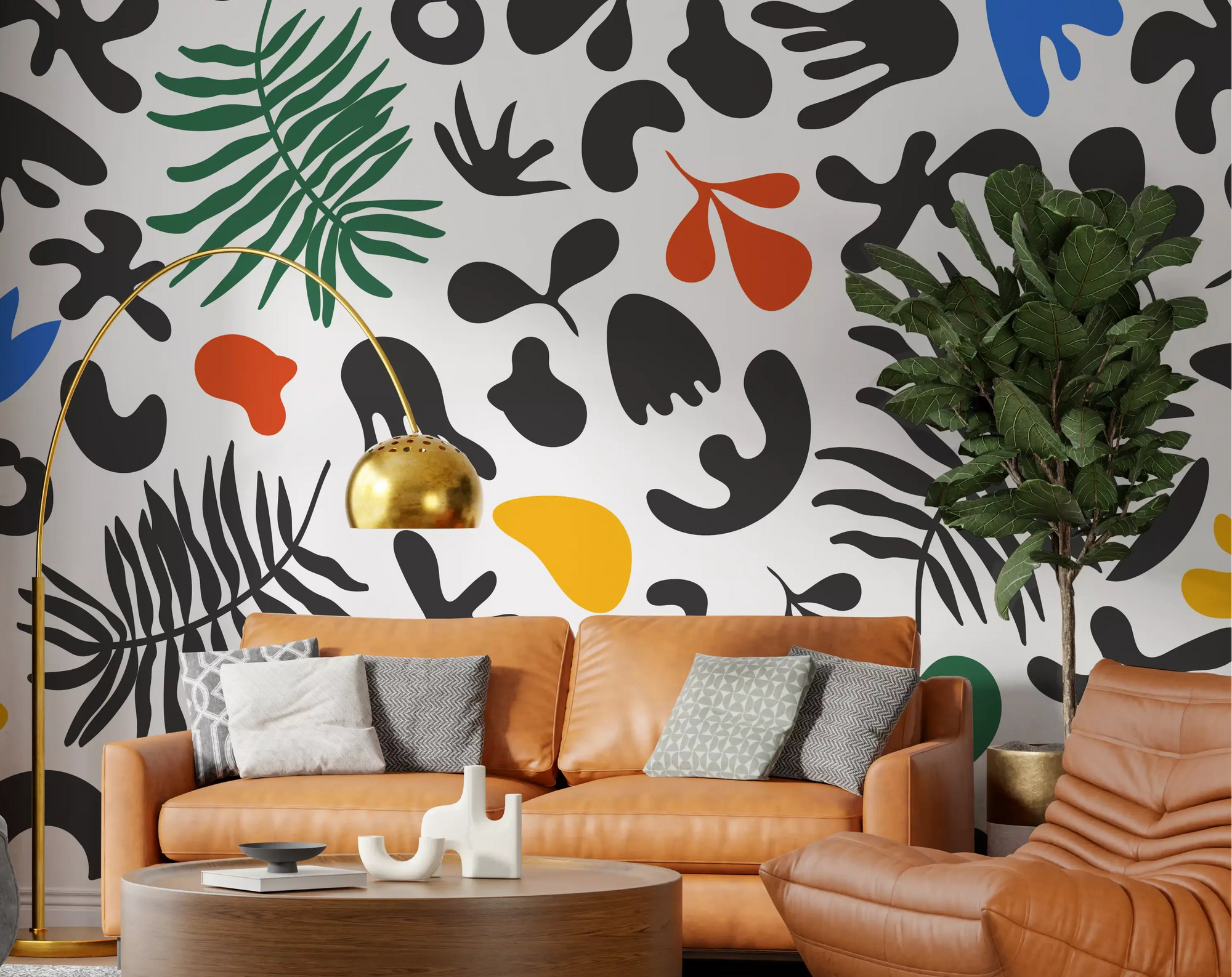 Office area with Vibrant Organic Shapes wall mural in bold abstract leaf pattern