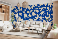 Office Home wall using Organic Flow Blue mural with soft cream forms