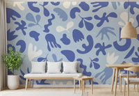 Modern wall mural in Periwinkle tones with smooth flowing shapes