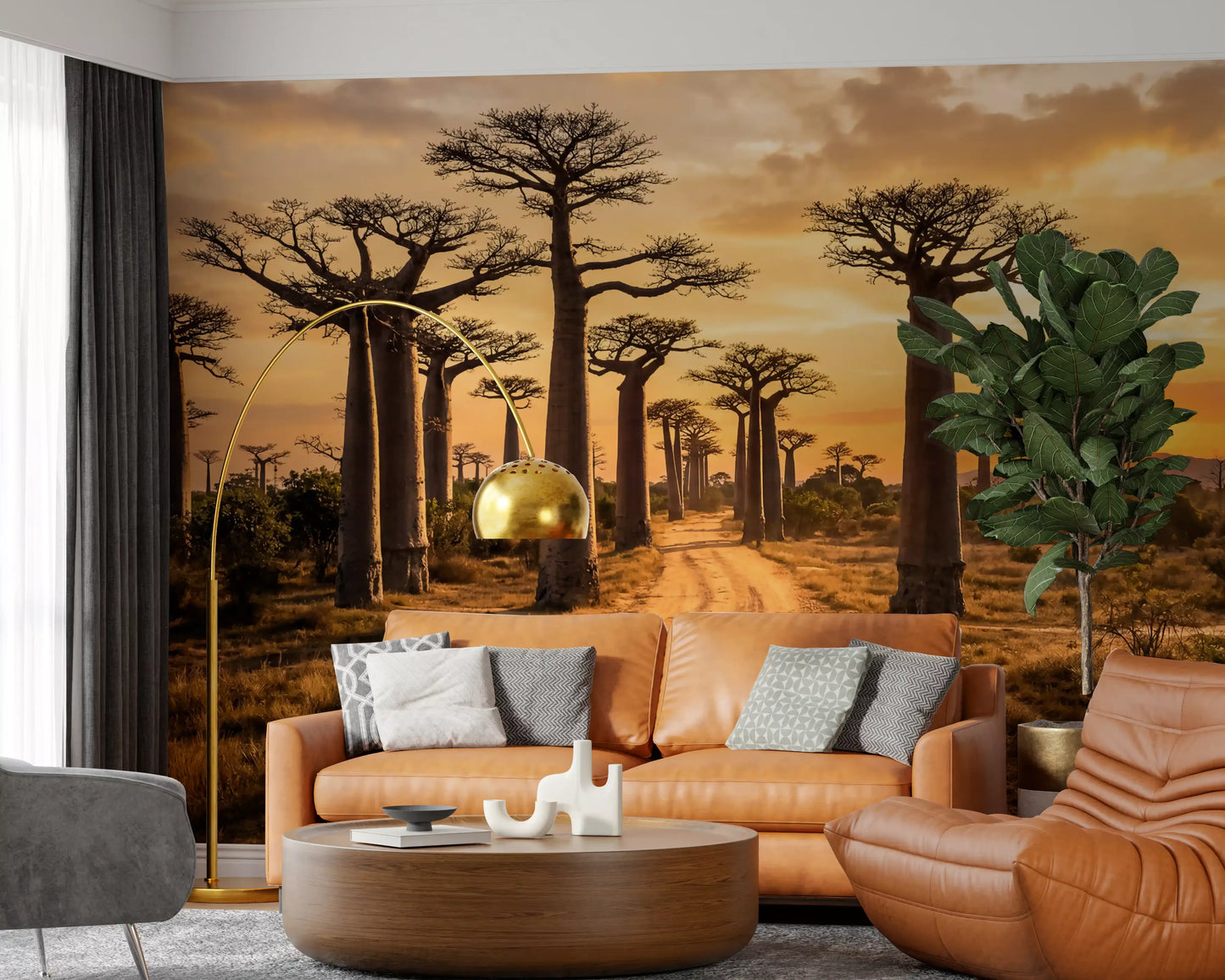 Office wall setup with Golden Baobab Path wall mural scenic pathway