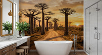 Bathroom featuring Golden Baobab Path wall mural with tall baobab trees