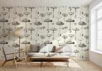 Hand-drawn Forest Mushroom Sketch Wallpaper with vintage vibes.