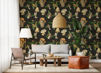 Hallway finished using Vintage Mushroom Pattern wallpaper on a charcoal ground