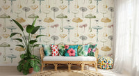 Hallway view of Mushrooms Wallpaper in an archival woodland study design
