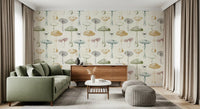 Living room styled with Antique Mushrooms wallpaper in a vintage fungi sketch pattern