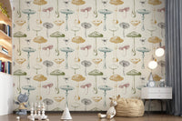 Pale ground highlights Collection Mushrooms wallpaper with refined caps and stems