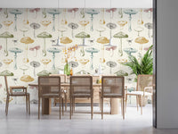 Airy spacing and sketch detail define Antique Wallpaper with woodland character