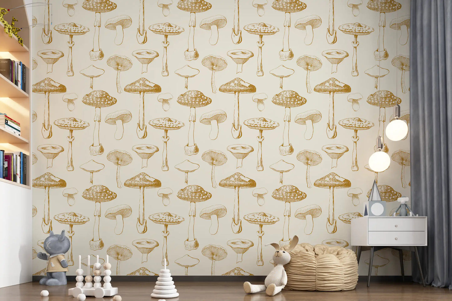 Warm ochre illustration gives Golden Sketchbook wallpaper a natural rhythm