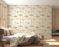 Antique-style line art defines Mushroom Sketchbook wallpaper with airy spacing