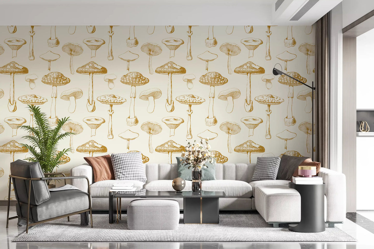 Botanical mushroom studies enrich Golden Mushroom Sketchbook wallpaper beautifully