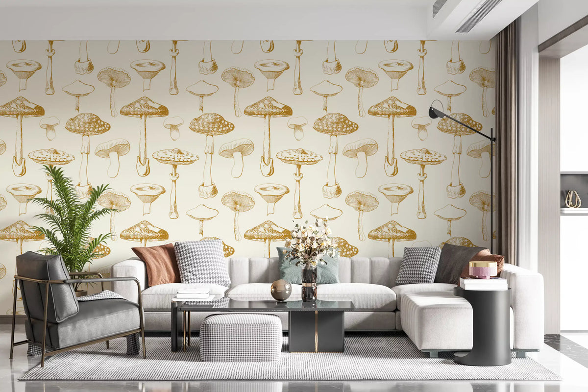 Botanical mushroom studies enrich Golden Mushroom Sketchbook wallpaper beautifully