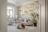 Hallway Golden Mushroom wallpaper in a clean vintage fungi repeat