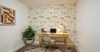 Office wall using Golden Sketchbook wallpaper with delicate woodland drawings