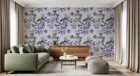 Smoky leaves frame Aviary Twilight Bloom wallpaper with luminous blossoms