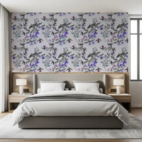 Graceful bird motifs enrich Twilight Bloom wallpaper with evening floral charm