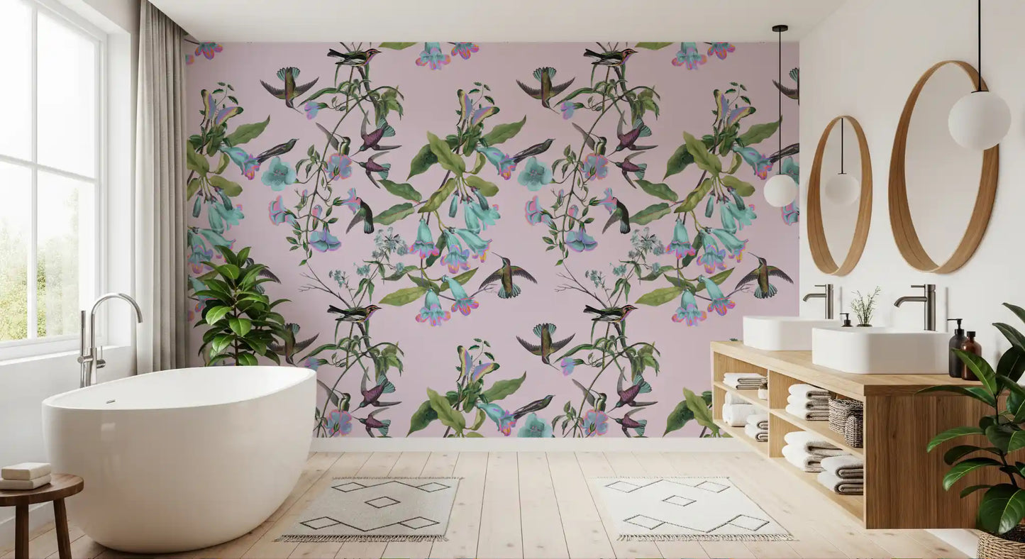 Soft bell-shaped blossoms define Enchanted Aviary wallpaper beautifully