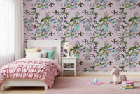 Girls room Aviary Flowers wallpaper with delicate blooms and winged detail