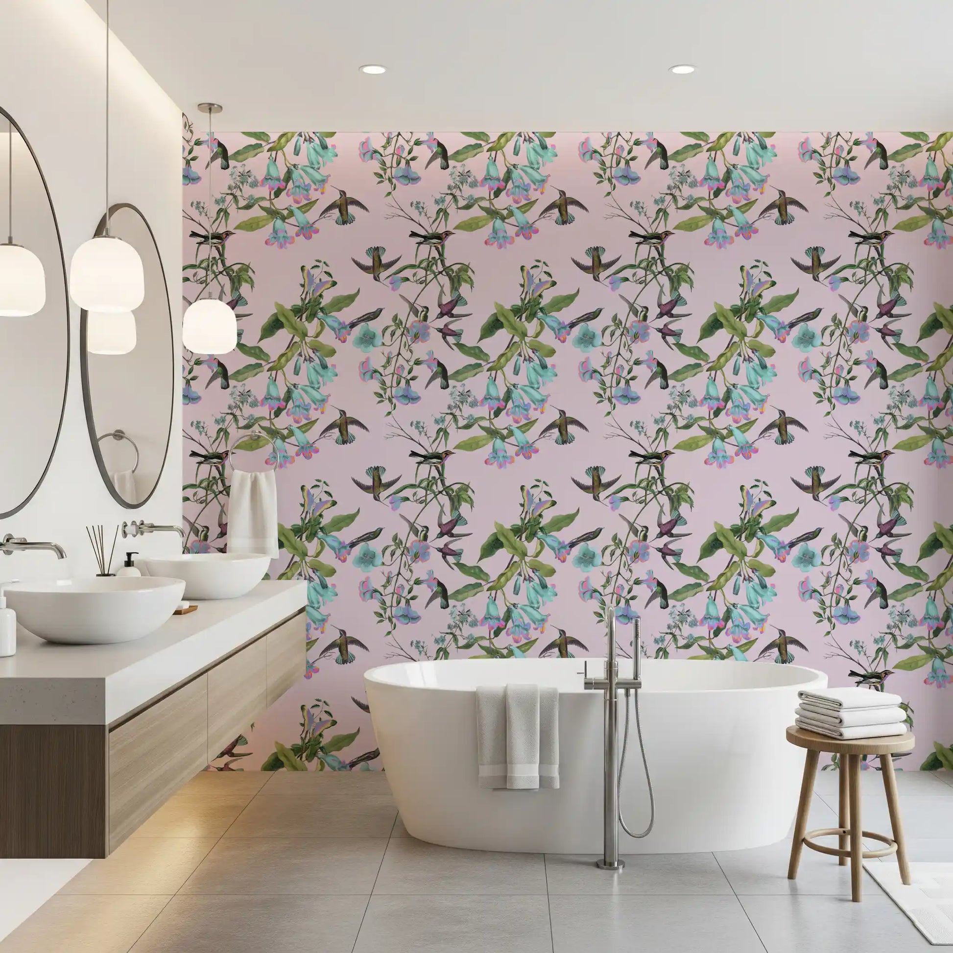 Light botanical branches shape Enchanted Flowers wallpaper in a calm repeat