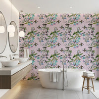 Light botanical branches shape Enchanted Flowers wallpaper in a calm repeat