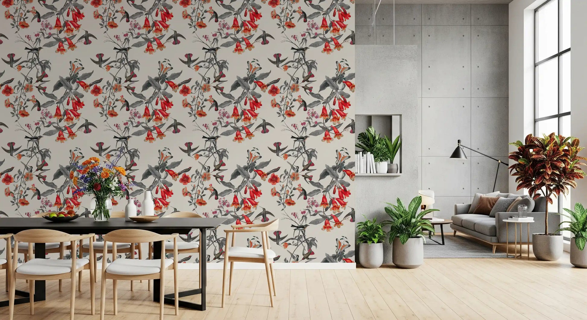 Vintage nature detailing gives Crimson Aviary wallpaper a refined printed look