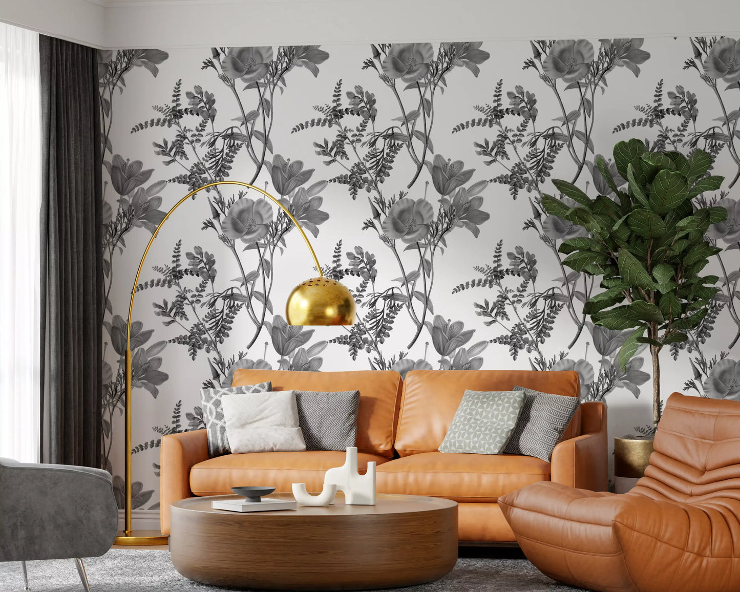 Grabado botánico monocromático Wallpaper⁠