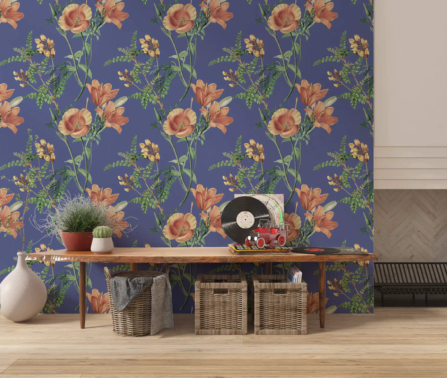 Flores antiguas sobre fondo de vinca Wallpaper⁠