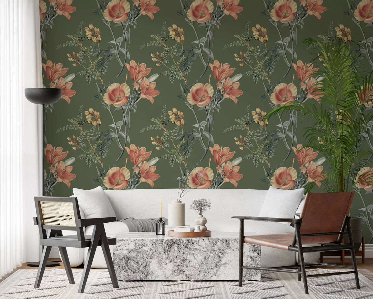 Flores tradicionales en olivo Wallpaper⁠