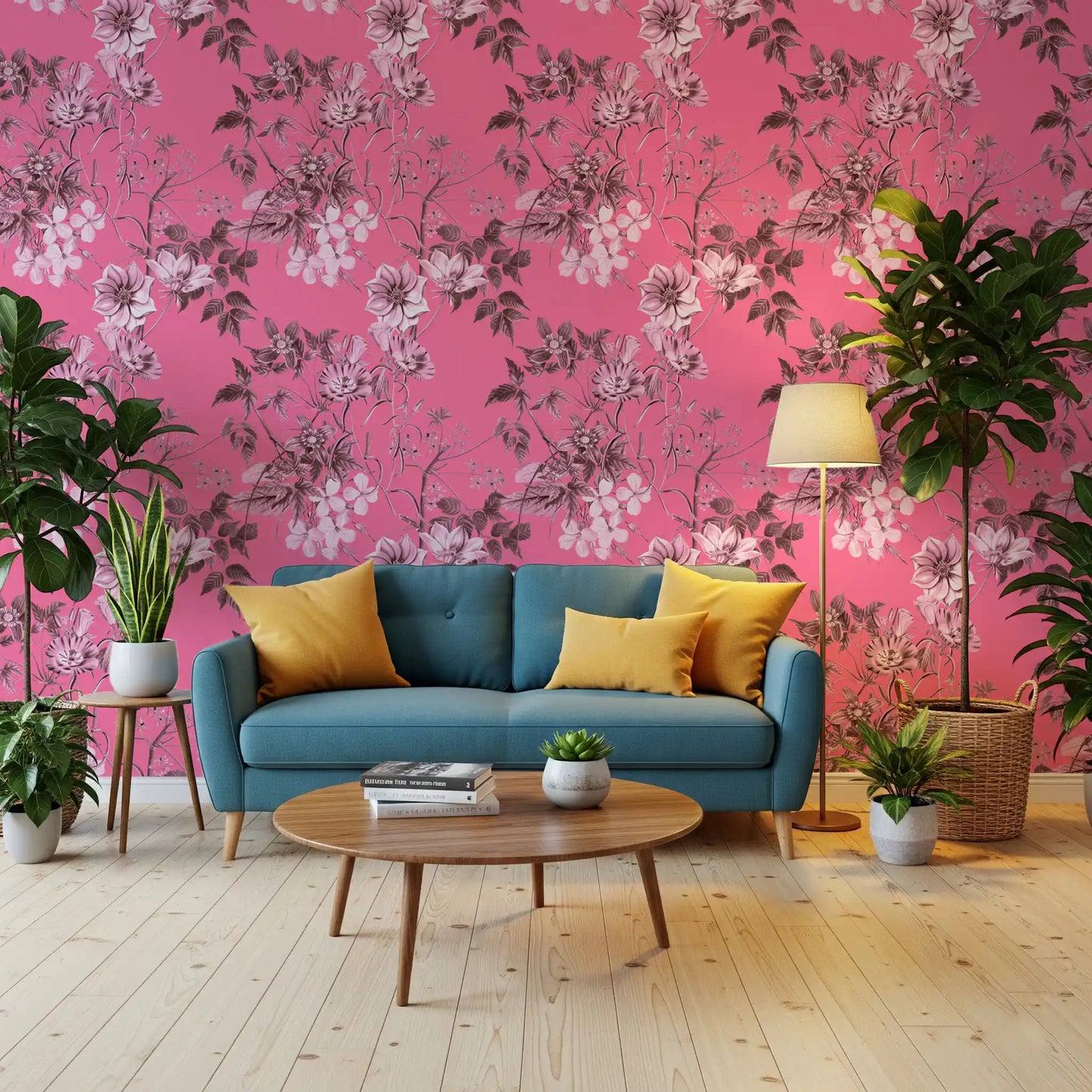 Grabados florales fucsia Wallpaper⁠