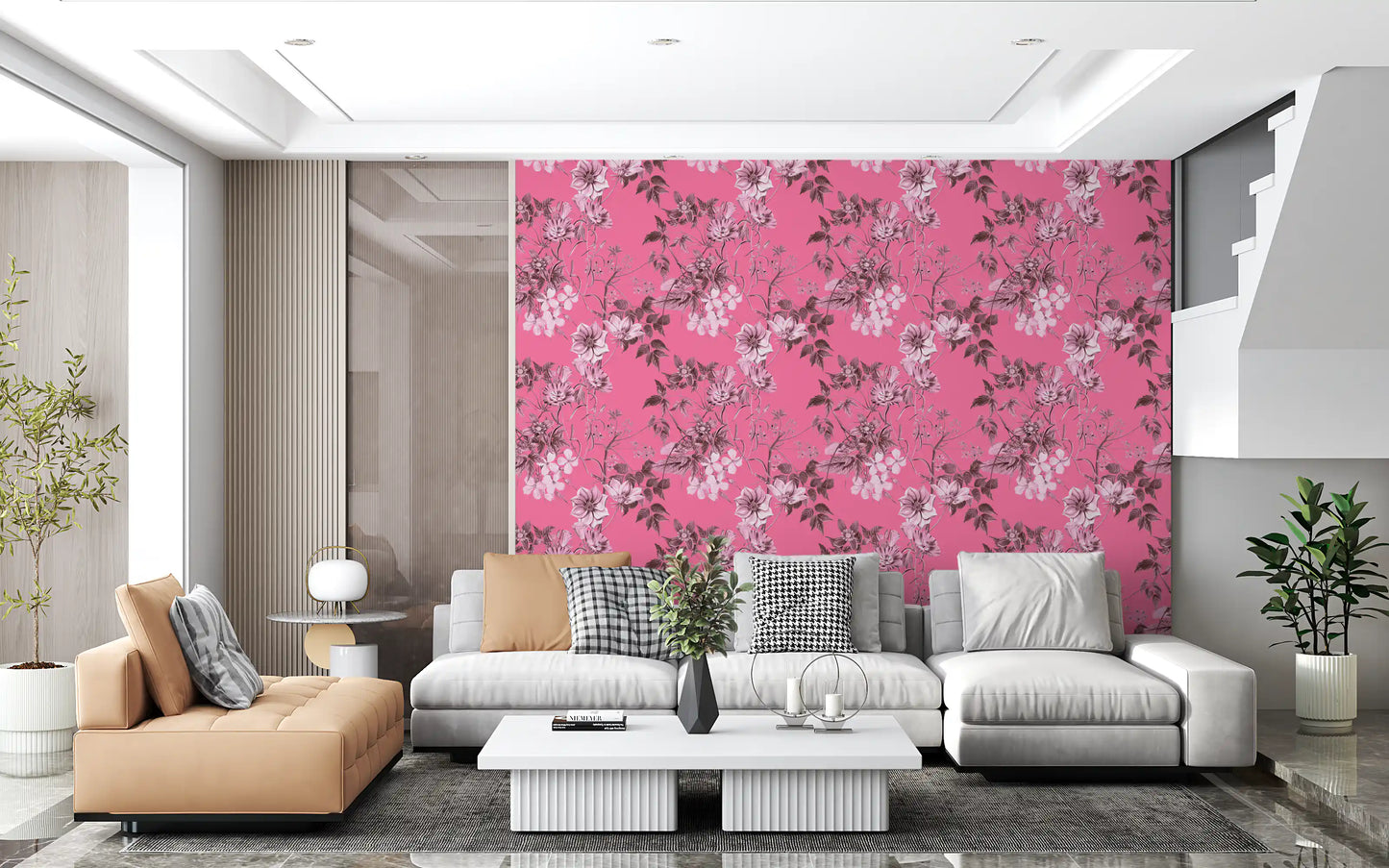 Grabados florales fucsia Wallpaper⁠