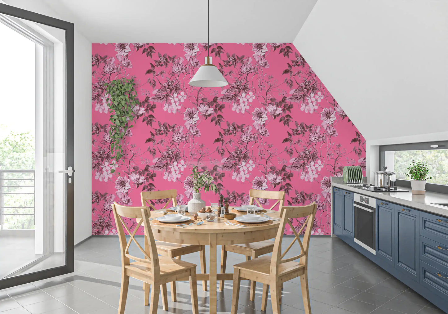 Grabados florales fucsia Wallpaper⁠