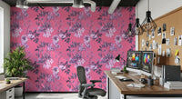 Floral sketch wallpaper with Garden Prints on a vivid fuchsia base
